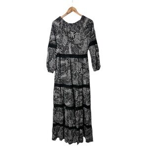 Ella Moss Black Lace Boho Peasant Maxi Dress S